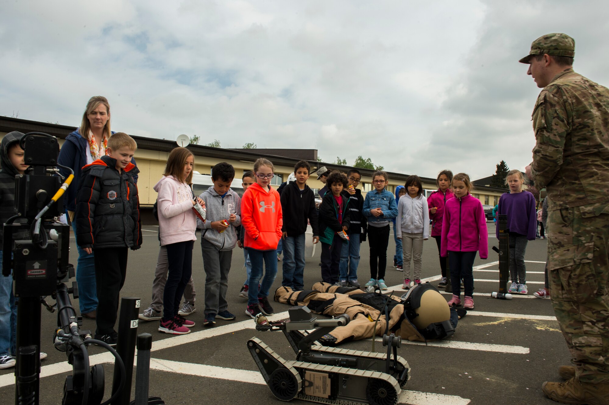 Various 52nd Fighter Wing squadrons invited students to experience a simulation of what their parents go through before deploying.