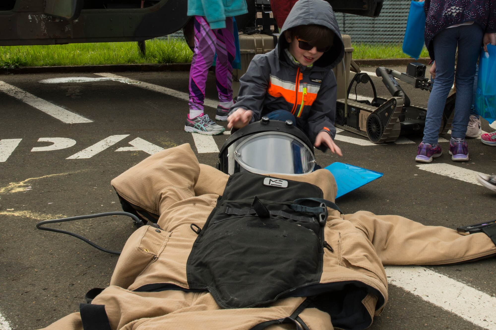 Various 52nd Fighter Wing squadrons invited students to experience a simulation of what their parents go through before deploying.