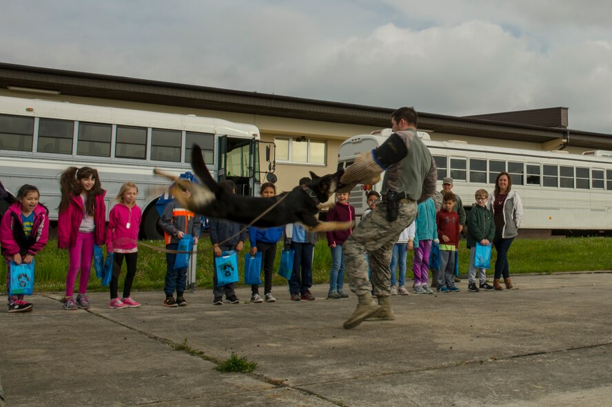 Various 52nd Fighter Wing squadrons invited students to experience a simulation of what their parents go through before deploying.