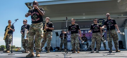 The Biohazard Brass Band, part of the 323rd Army Band "Fort Sam's Own," entertain the crowd May 5 at Joint Base San Antonio-Fort Sam Houston during the Military Appreciation Weekend celebration.