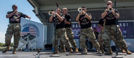 The Biohazard Brass Band, part of the 323rd Army Band "Fort Sam's Own," entertain the crowd May 5 at Joint Base San Antonio-Fort Sam Houston during the Military Appreciation Weekend celebration.