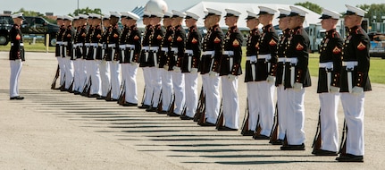 The U.S. Marine Corps Silent Drill Platoon stands ready to perform precision movements May 5 at MacArthur Parade Field at Joint Base San Antonio-Fort Sam Houston during the Military Appreciation Weekend celebration May 5-6.