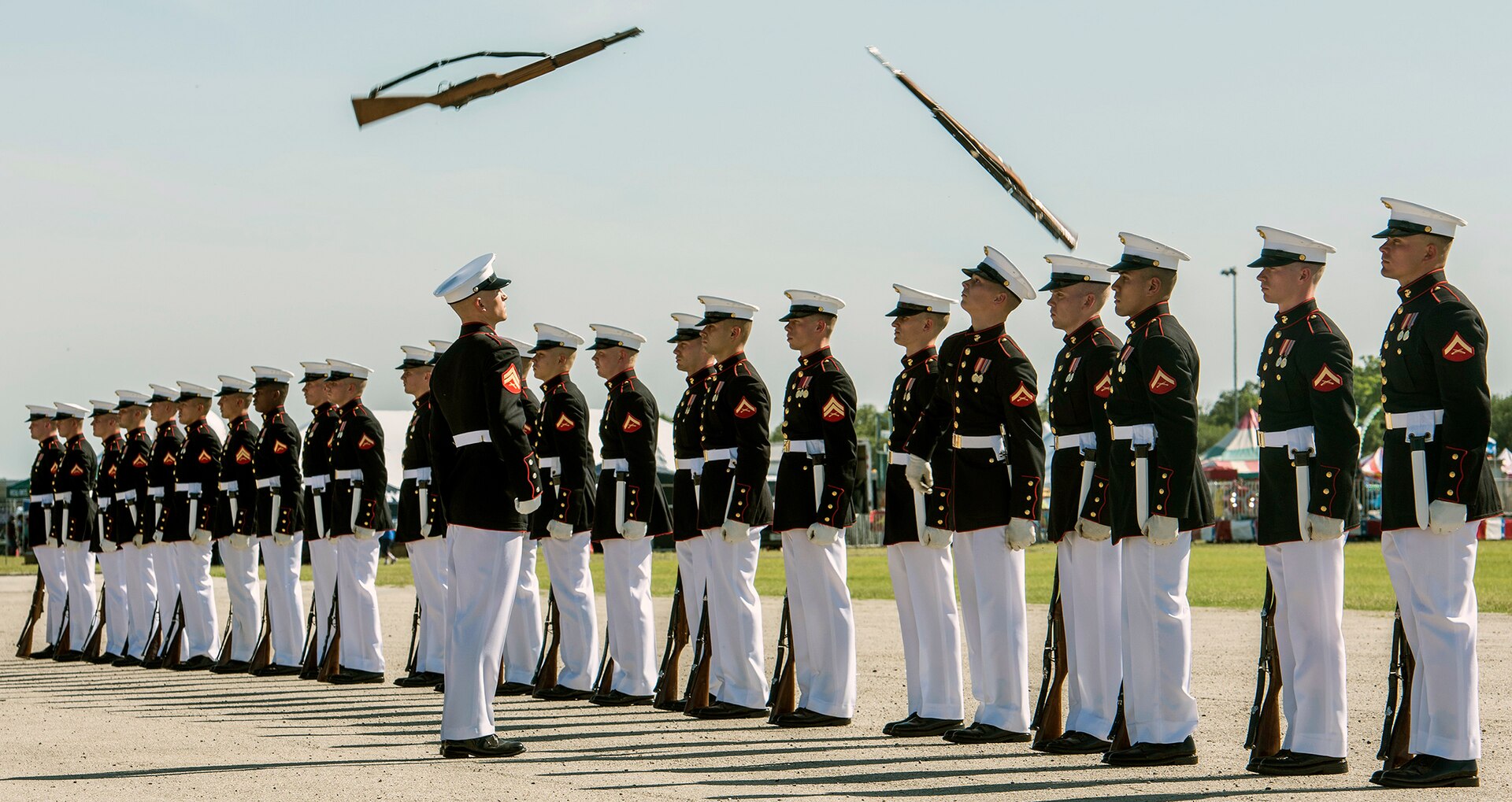 Members of the U.S. Marine Corps Silent Drill Platoon perform precision movements May 5 at MacArthur Parade Field at Joint Base San Antonio-Fort Sam Houston during the Military Appreciation Weekend celebration May 5-6.