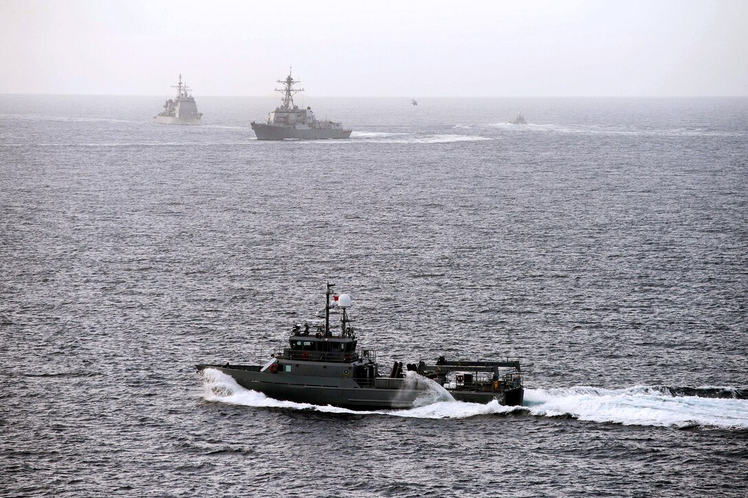 A Navy Range Support Craft 4 simulates as an enemy vessel.