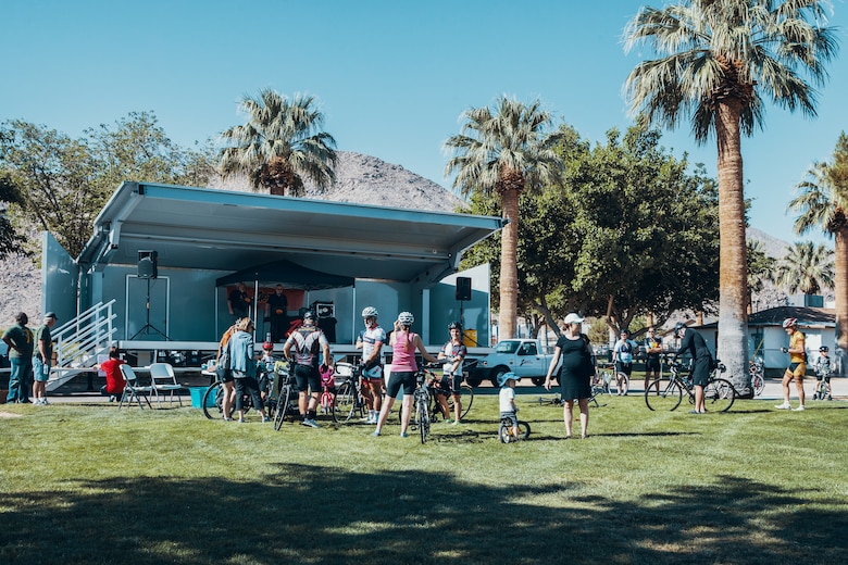 The 4th Annual Park-2-Park Bike Ride commences the family fun ride event that takes parents and children on a 7-mile course through the city of Twentynine Palms, Calif., April 28, 2018. The purpose of Park-2-Park is to bring families and friends of Twentynine Palms together in celebration of Earth Day. (U.S. Marine Corps photo by Lance Cpl. Rachel K. Porter)