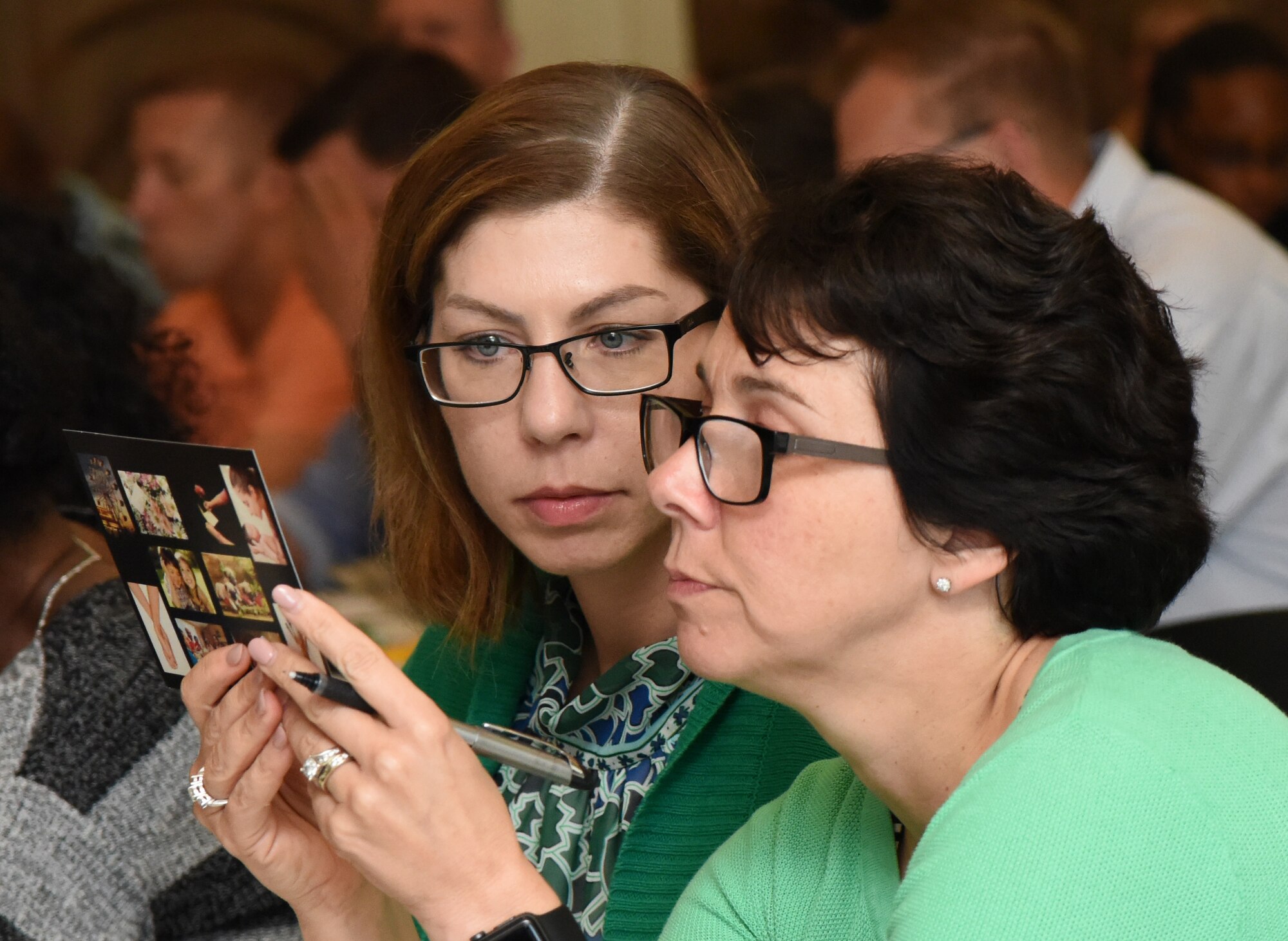 U.S. Air Force Chief Master Sgt. Julie Bottroff, 81st Medical Group superintendent, and Col. Jeannine Ryder, 81st MDG commander, participate in a personality assessment project during the 81st Training Wing Spring 2018 Off-Site Commander’s Conference at The Salvation Army Kroc Center in Biloxi, Mississippi, May 2, 2018. Keesler leadership participated in the two-day event that allowed senior leaders to step away from their day-to-day activities and focus on improving themselves as leaders. (U.S. Air Force photo by Kemberly Groue)