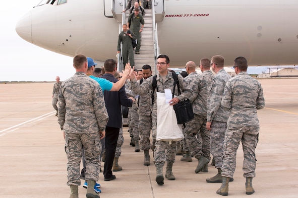 Airmen from the active duty 388th Fighter Wing and Reserve 419th Fighter Wing return to Hill Air Force Base, Utah, after a six-month deployment to Kadena Air Base, Japan.