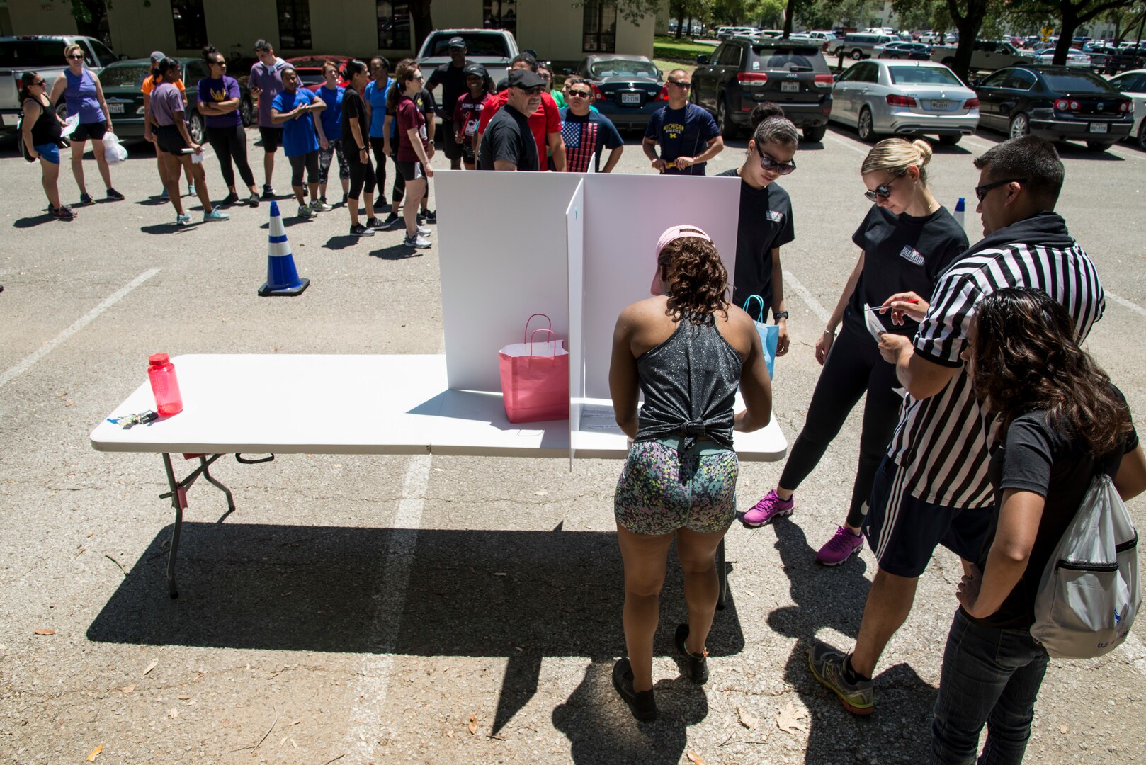 Teams lined up to participate in the SAPR scramble challenge during the “Survivor’s Challenge” April 27, 2017, at Joint Base San Antonio-Randolph. Survivor’s Challenge is a JBSA competition where teams compete in mental and physical challenges to help raise awareness and prevent sexual assault within the military and federal service. (U.S. Air Force photo by Sean M. Worrell)