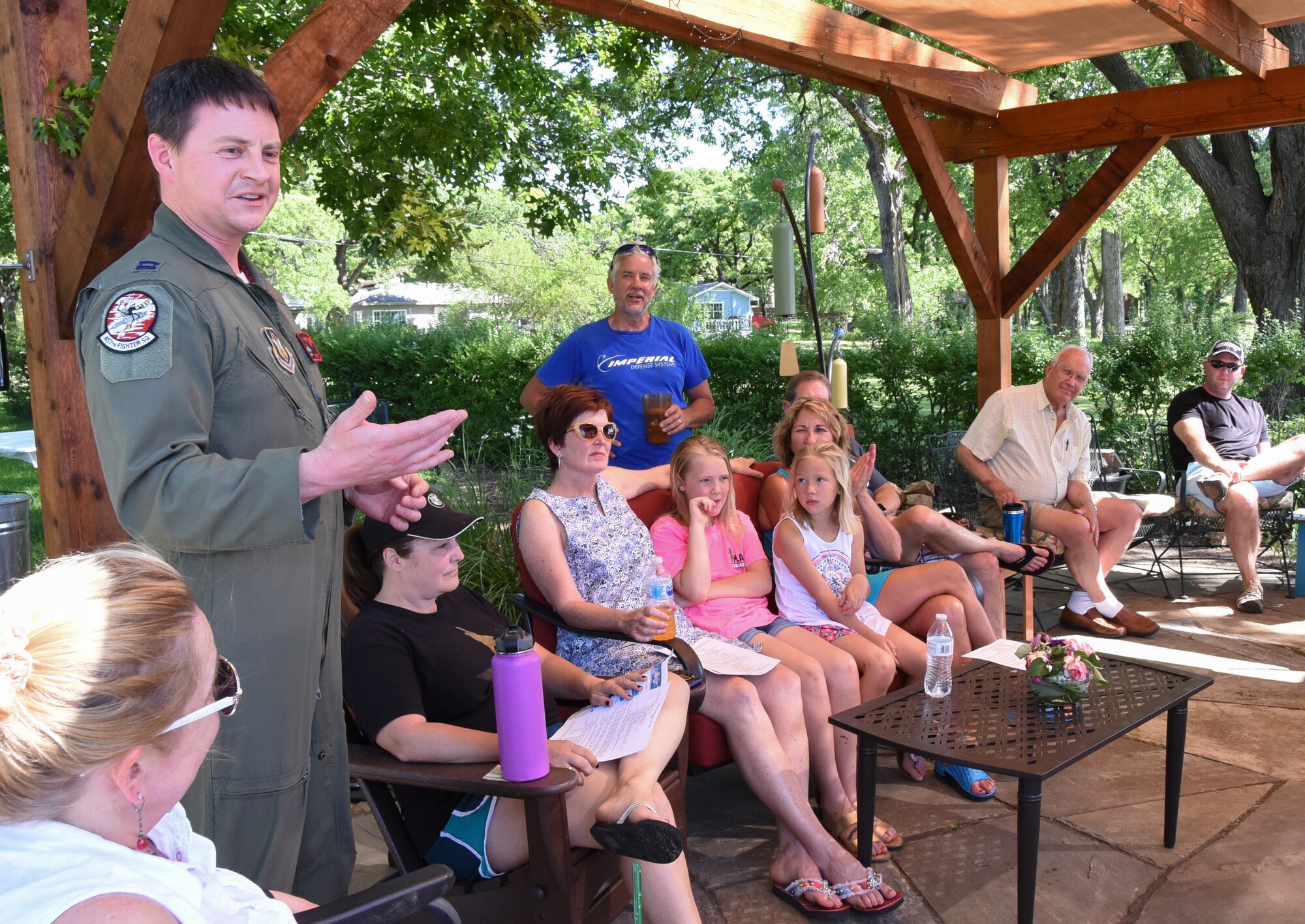 Capt. Chad Lutz, 301st Fighter Wing’s F-35A Program Integration officer and F-16 pilot, talks to a local homeowners association about the current F-35A Environmental Impact Statement (EIS) scoping process May 6, 2018, in Fort Worth, Texas. The EIS, required under the National Environmental Policy Act, identifies community concerns and local issues for consideration during this stage. Community involvement remains an essential part of this effort and local area residents can still submit comments at http://www.afrc-f35a-beddown.com until May 11, 2018. The fighter wing is one of four locations the Air Force is considering to house the F-35A. (U.S. Air Force photo by Julie Briden-Garcia)