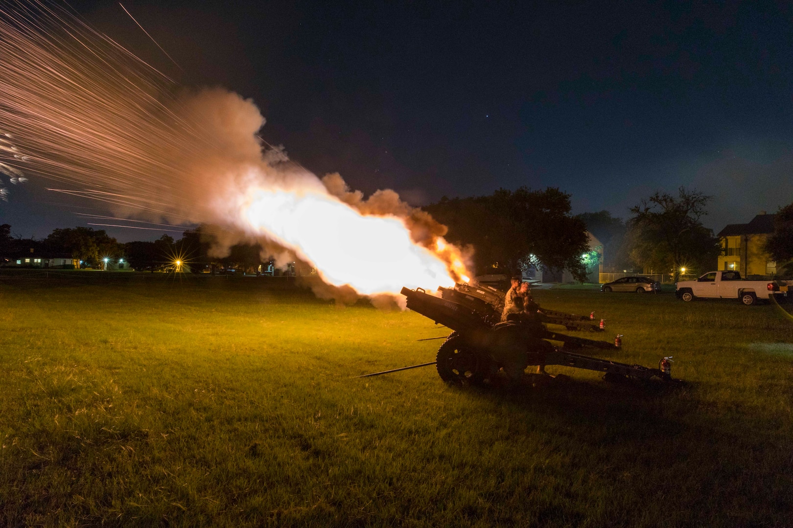 The Fort Sam Houston Honor Guard members fire cannons during the annual Military Appreciation Weekend May 6, 2017 at Joint Base San Antonio-Fort Sam Houston, Texas. U.S. U.S. Army North and JBSA hosted the two-day event, which featured music, family activities, and various military demonstrations. This year, the appreciation weekend also commemorated the 300th anniversary for the city of San Antonio. (U.S. Air Force photo by Ismael Ortega / Released)