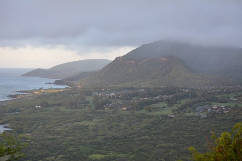 A scenic view from the Makapu'u Lighthouse Trail during the Honolulu District U.S. Army Corps of Engineers 113th sunrise birthday hike.  Honolulu District USACE Commander, Lt. Col. James D. Hoyman and Deputy Commander Maj. Thomas E. Piazze led about 50 Corps staff and family members for the sunrise hike April 6, 2018 celebrating the Districts 113th Birthday. The significance of Makapu'u Lighthouse for the Districts Birthday dates back to 1905 when the Corp’s began their mission in Hawaii and the Pacific. The Districts first commander Lt. Col. John Slattery was charged by Congress to constructions lighthouses for navigation and draw up plans for Makapu’u Lighthouse. In August 1906 Slattery designed a short tower keeping the light as low as possible but high enough the wind couldn’t blow pebbles into the lantern room glass. This first-ever 12-ton lens produced a fixed white light while a set of copper panels revolving on a track between the light source and lens produced a distinct flash.