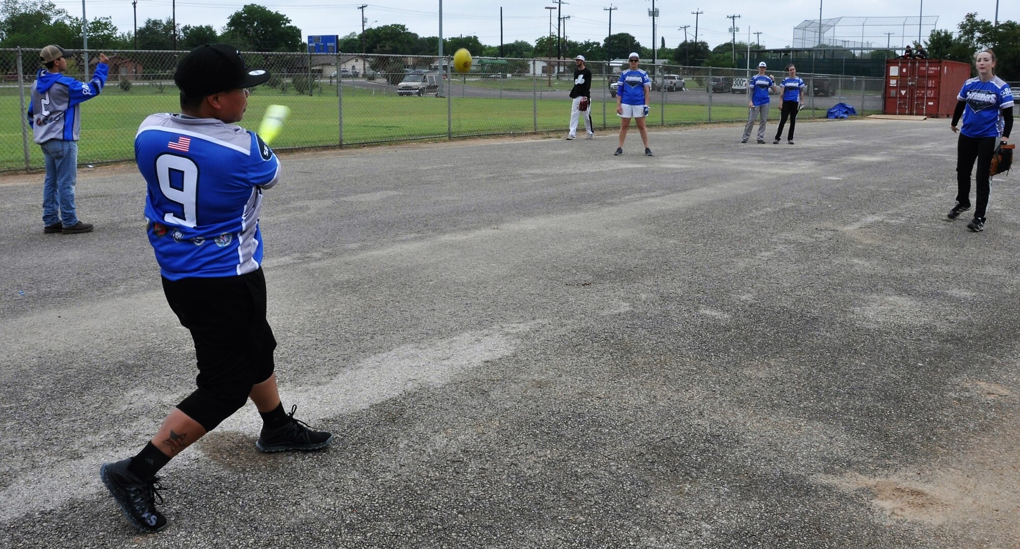 Tech. Sgt. Christina Rapolla, 433rd Training Squadron and JBSA-Lackland Warhawks women’s softball team member, practices her swing before a game. (U.S. Air Force photo by Debbie Gildea)