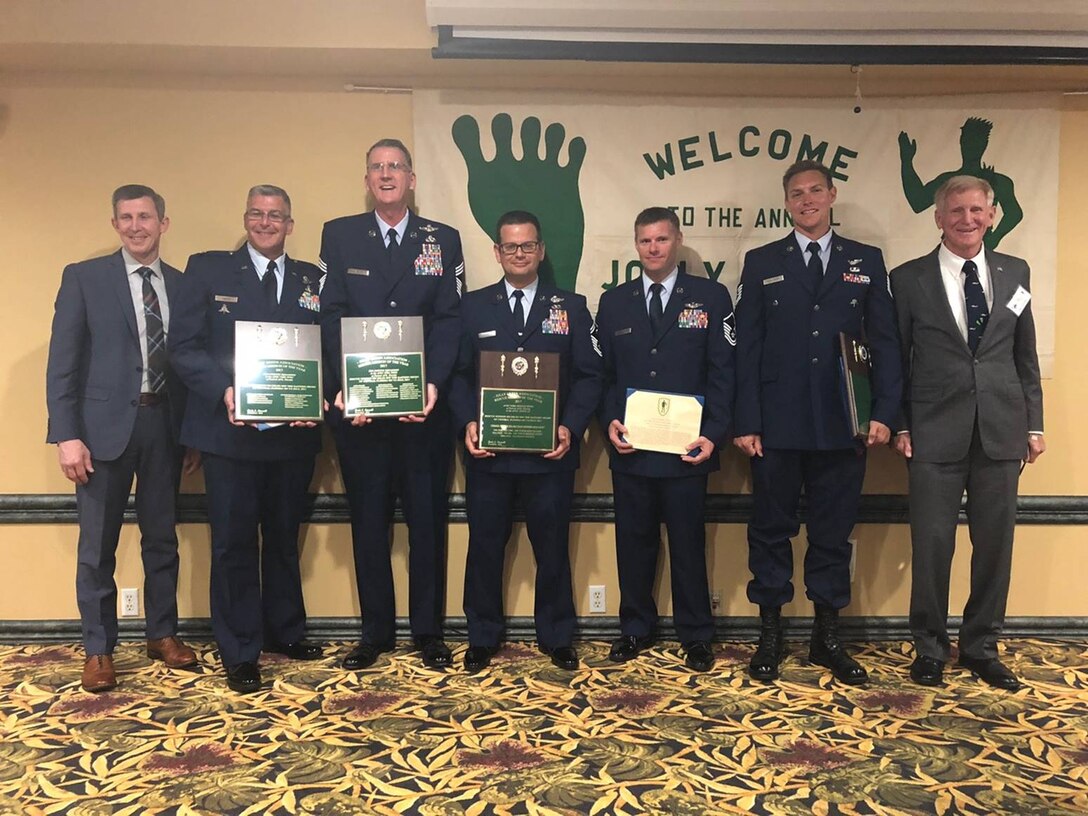 Thirty-three 920th Rescue Wing Reserve Citizen Airmen are being honored Saturday, May 5 with the 2017 Jolly Green Association Rescue Mission of the Year Award for their actions July 7, 2017 in saving two German sailors stranded in the Atlantic Ocean approximately 500 miles off Cape Canaveral, Florida. The unique and intricate mission, which involved more than 30 hours of collective flying between the unit’s HH-60 Pave Hawks and HC-130N Kings, eight air refuelings transferring 16,600 pounds of fuel, a precisely executed open-ocean rescue insertion, and a highly technical nighttime shipboard patient exfil resulting in two lives saved, led to it being deemed the most significant rescue mission of the year