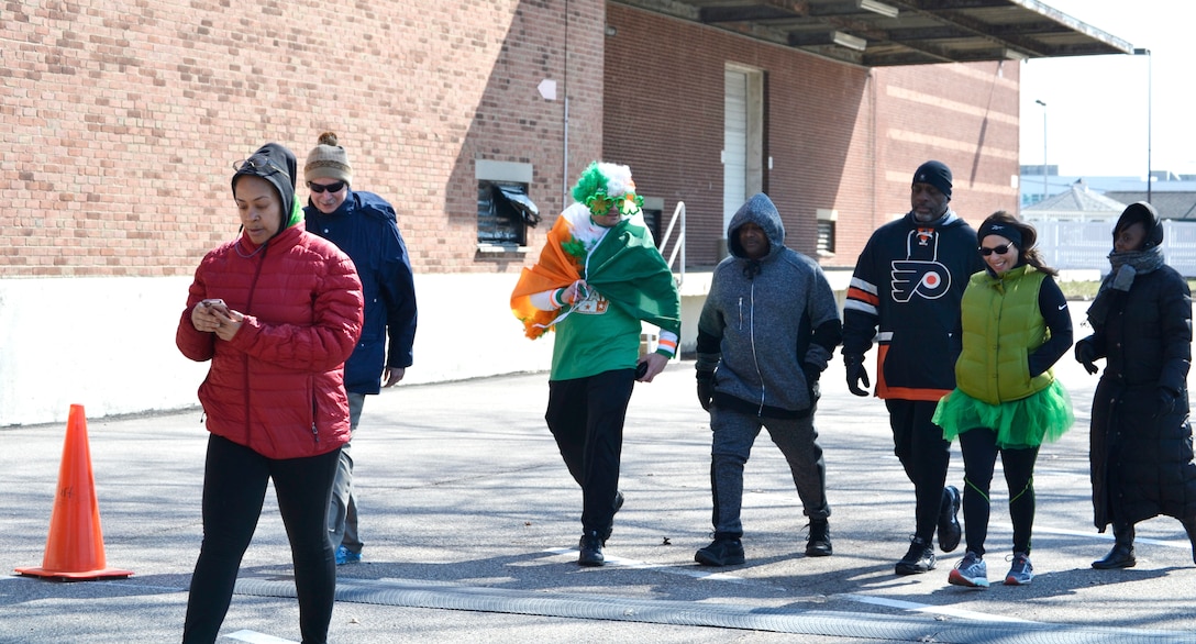 Members of DLA Troop Support Medical’s operational customer facing division participate in a St. Patrick’s Day 5K run and walk for St. Patrick’s Day at Naval Support Activity Philadelphia, March 15, 2018.