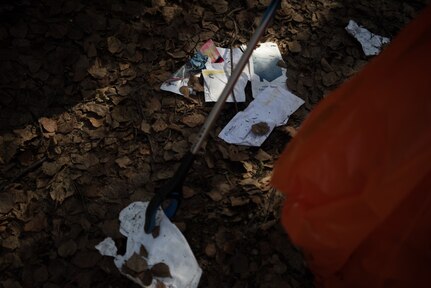 Airman Leadership School students help clean up Davis Park in Anchorage, Alaska, May 5, 2018. This event emphasized the importance of keeping local areas clean and building relationships with the community.