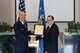 Dr. Mark Mehalic, right, receives a plaque commemorating his appointment to the Senior Executive Service from Brig. Gen. Christopher Azzano, director of Air, Space and Cyberspace Operations at Air Force Materiel Command, Wright-Patterson Air Force Base, Ohio. Mehalic, who previously served at Arnold Air Force Base as AEDC executive director and vice director, is now the deputy director of Air, Space and Cyberspace Operations at AFMC. (U.S. Air Force photo/Bradley Hicks)