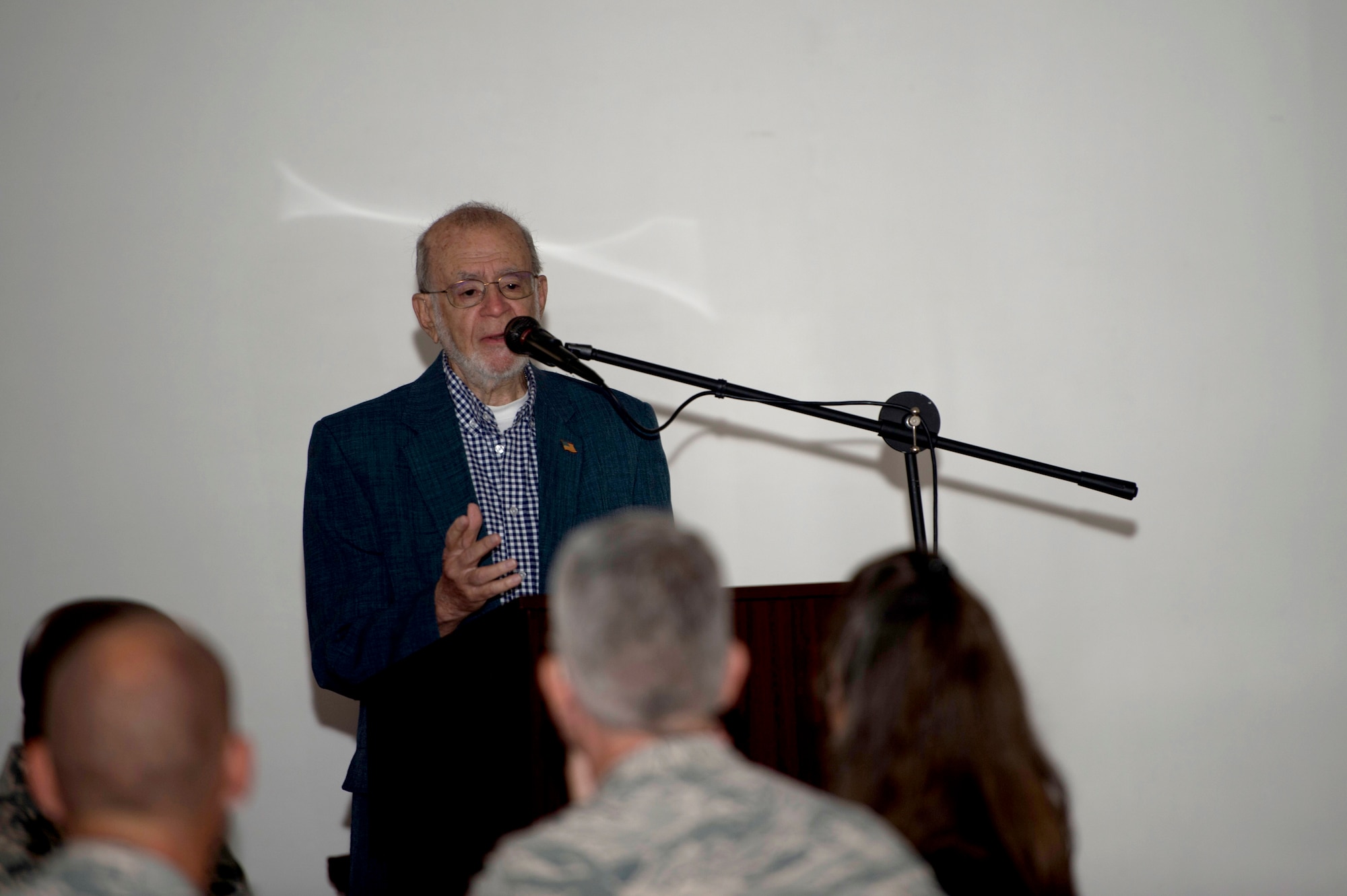 Mr. Arthur Sheridan speaks at the annual Holocaust Remembrance Day event May 3, 2018 at MacDill Air Force Base, Fla.