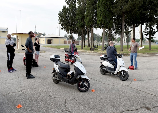 The scooter safety course is offered to provide riders with basic skills when driving around base, as well as stopping quickly and maneuvering on a round-a-bout.