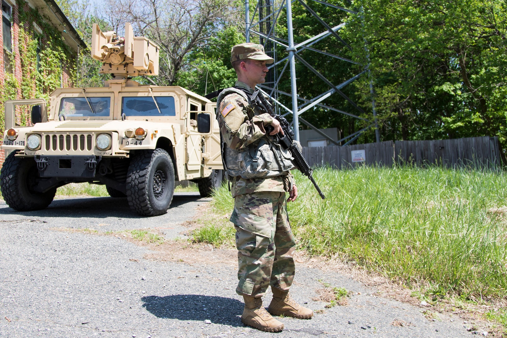 A Soldier, from D Company, 175th Infantry Regiment, Maryland National Guard, guards a downed cell tower as part of Vigilant Guard 18 on May 8, 2018 in Sykesville, Maryland. The downed cell tower represents a portion of Vigilant Guard’s various real-world scenarios designed to prepare soldiers and emergency personnel for a potential hurricane landfall.


A Soldier, from D Company, 175th Infantry Regiment, Maryland National Guard, guards a downed cell tower as part of Vigilant Guard 18 on May 8, 2018 in Sykesville, Maryland. The downed cell tower represents a portion of Vigilant Guard’s various real-world scenarios designed to prepare soldiers and emergency personnel for a potential hurricane landfall.