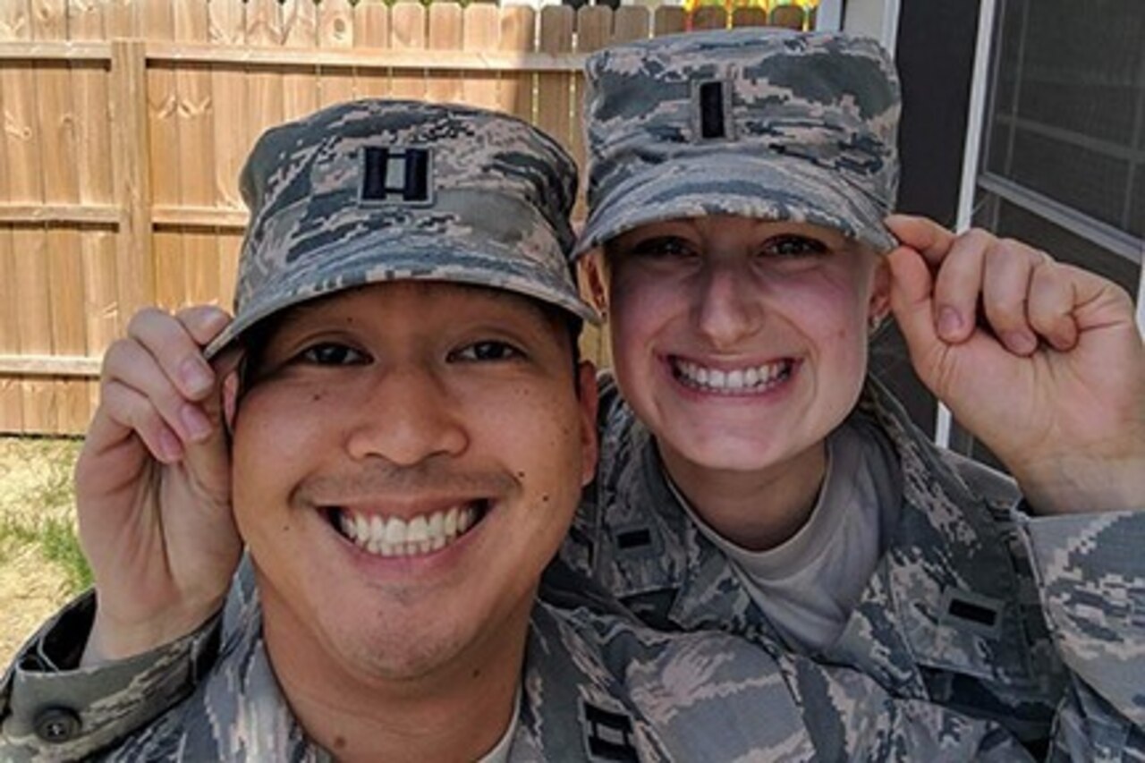 Air Force Capt. Scott Lagarile and his wife, 1st Lt. Emily Lagarile, pose for a selfie at Cavalier Air Force Station, N.D. Air Force photo by Capt. Scott Lagrile