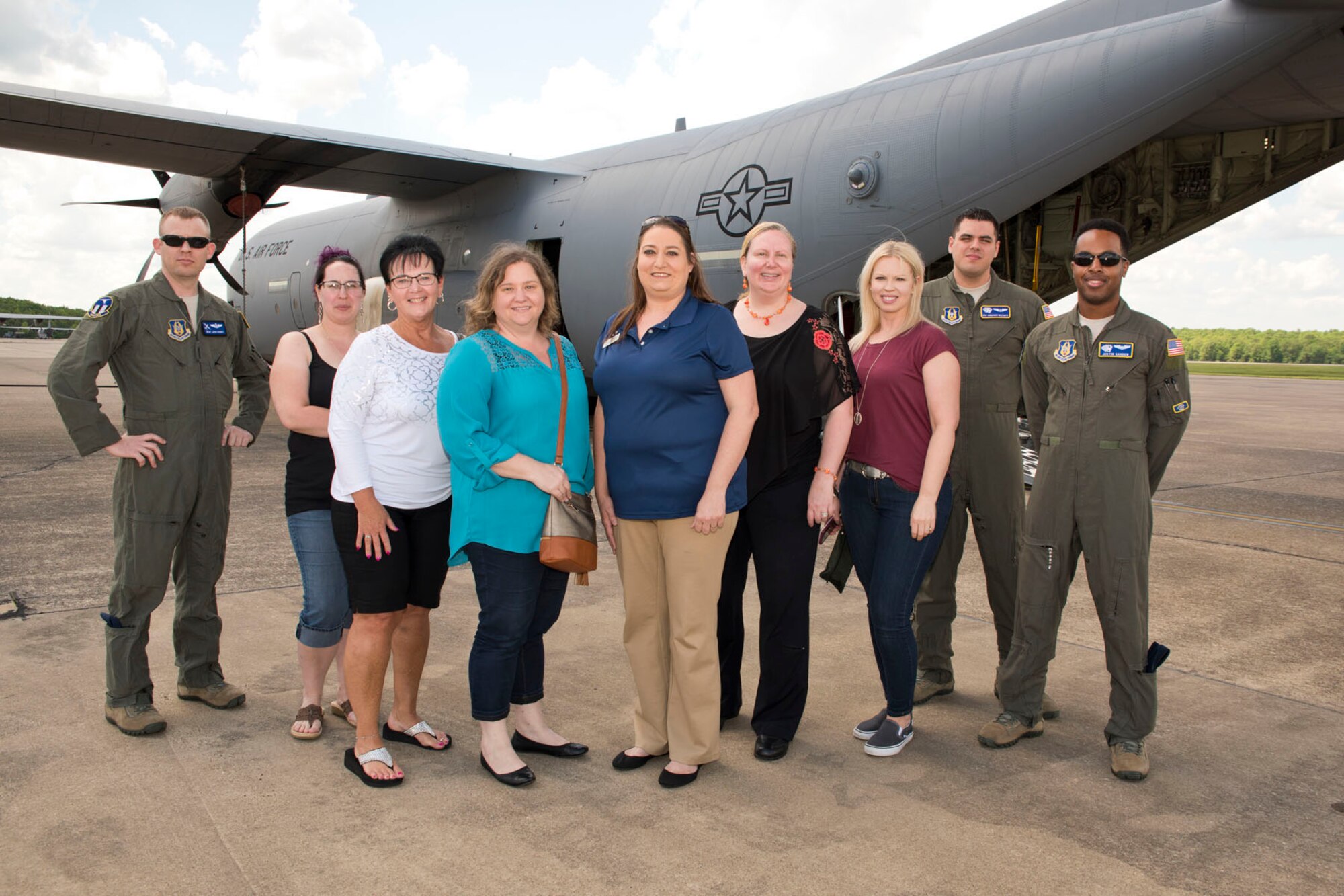 A group of U.S. Air Force Reserve spouses pose for a photo at Little Rock Air Force Base, Ark., May 5, 2018.