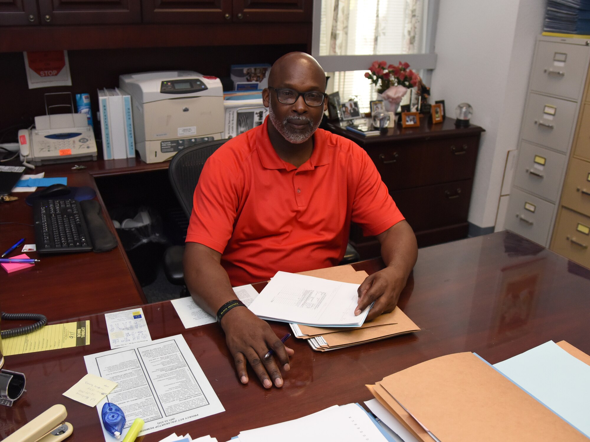 Raymond Alexander, 81st Force Support Squadron survivor benefits plans and casualty chief, poses for a photo in the Sablich Center at Keesler Air Force Base, Mississippi, April 26, 2018. Alexander has been awarded the 2017 Air Force Civilian Technician of the Year. (U.S. Air Force photo by Kemberly Groue)