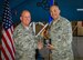 Air Force Vice Chief of Staff Gen. Stephen W. Wilson presents the Gen. Lew Allen Jr. Award to Lt. Col. Andrew Huntoon, 57th Maintenance Group deputy commander, at Nellis Air Force Base, Nevada, May 2, 2018. Huntoon was one of four recipients for 2017. (U.S. Air Force photo by Airman 1st Class Andrew D. Sarver)