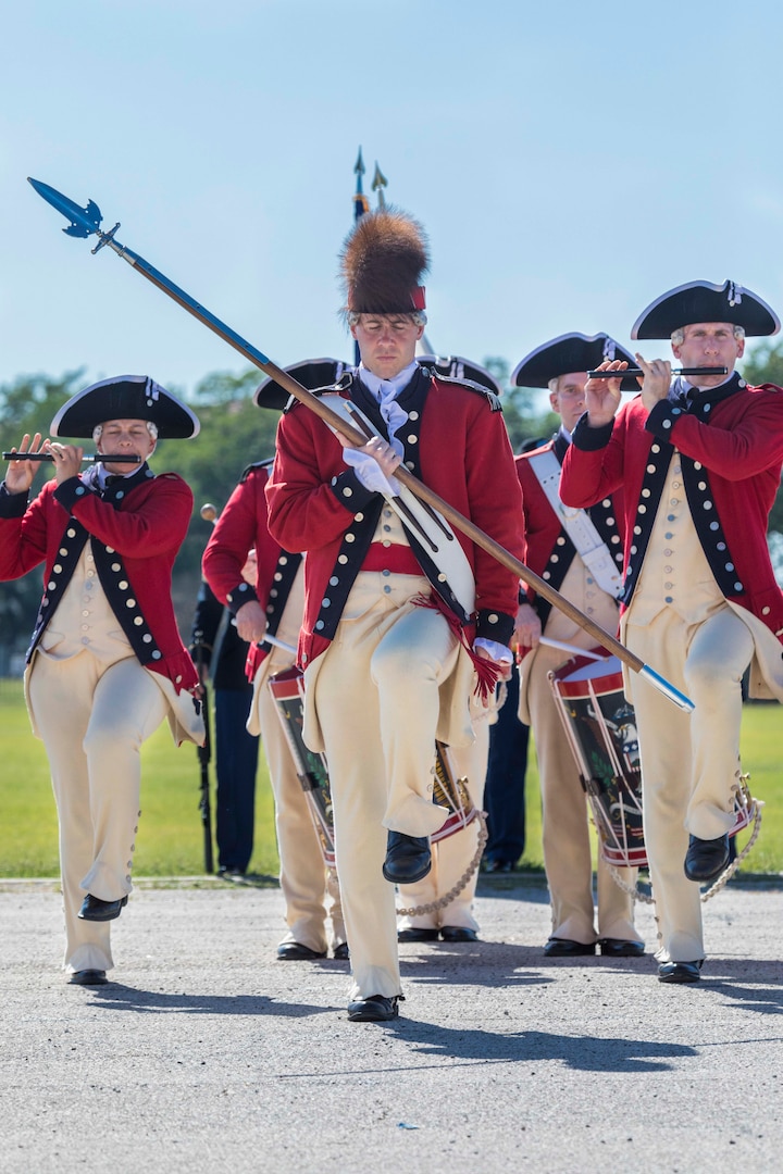 U.S. Army Old Guard Fife and Drum Corps perform during the annual Military Appreciation Weekend May 6, 2017 at Joint Base San Antonio-Fort Sam Houston, Texas. U.S. Army North and JBSA hosted the two-day event, which featured music, family activities, and various military demonstrations. This year, the appreciation weekend also commemorated the 300th anniversary for the city of San Antonio. (U.S. Air Force photo by Ismael Ortega / Released)