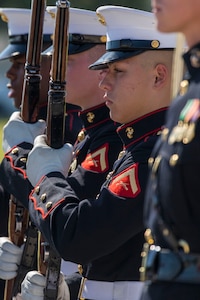 U.S. Marines with the Silent Drill Platoon execute silent exhibition drill movements during the annual Military Appreciation Weekend May 6, 2017 at Joint Base San Antonio-Fort Sam Houston, Texas. U.S. Army North and JBSA hosted the two-day event, which featured music, family activities, and various military demonstrations. This year, the appreciation weekend also commemorated the 300th anniversary for the city of San Antonio. (U.S. Air Force photo by Ismael Ortega / Released)