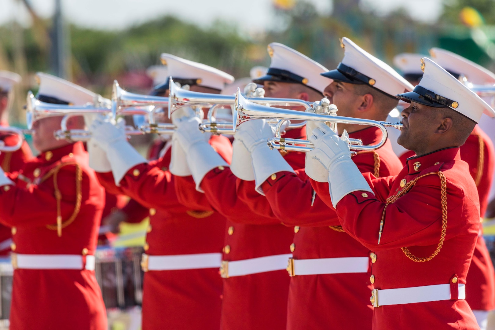 “The Commandant’s Own," the United States Marine Drum & Bugle Corps perform during the annual Military Appreciation Weekend May 6, 2017 at Joint Base San Antonio-Fort Sam Houston, Texas. U.S. Army North and JBSA hosted the two-day event, which featured music, family activities, and various military demonstrations. This year, the appreciation weekend also commemorated the 300th anniversary for the city of San Antonio. (U.S. Air Force photo by Ismael Ortega / Released)