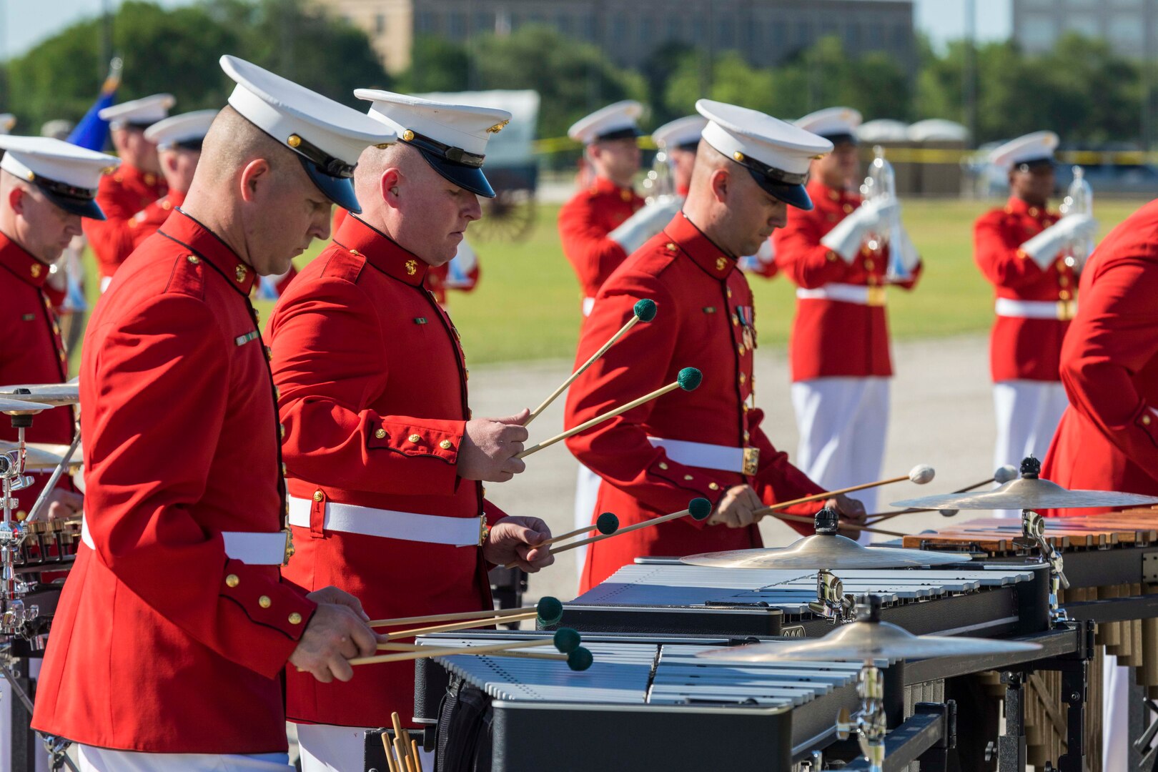 “The Commandant’s Own," the United States Marine Drum & Bugle Corps perform during the annual Military Appreciation Weekend May 6, 2017 at Joint Base San Antonio-Fort Sam Houston, Texas. U.S. Army North and JBSA hosted the two-day event, which featured music, family activities, and various military demonstrations. This year, the appreciation weekend also commemorated the 300th anniversary for the city of San Antonio. (U.S. Air Force photo by Ismael Ortega / Released)