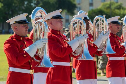 “The Commandant’s Own," the United States Marine Drum & Bugle Corps perform during the annual Military Appreciation Weekend May 6, 2017 at Joint Base San Antonio-Fort Sam Houston, Texas. U.S. Army North and JBSA hosted the two-day event, which featured music, family activities, and various military demonstrations. This year, the appreciation weekend also commemorated the 300th anniversary for the city of San Antonio. (U.S. Air Force photo by Ismael Ortega / Released)