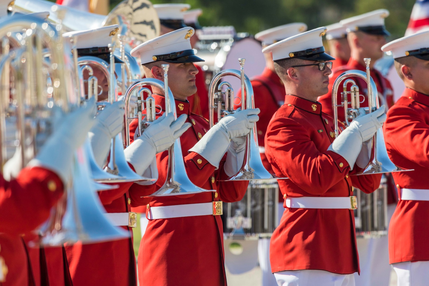 “The Commandant’s Own," the United States Marine Drum & Bugle Corps perform during the annual Military Appreciation Weekend May 6, 2017 at Joint Base San Antonio-Fort Sam Houston, Texas. U.S. Army North and JBSA hosted the two-day event, which featured music, family activities, and various military demonstrations. This year, the appreciation weekend also commemorated the 300th anniversary for the city of San Antonio. (U.S. Air Force photo by Ismael Ortega / Released)