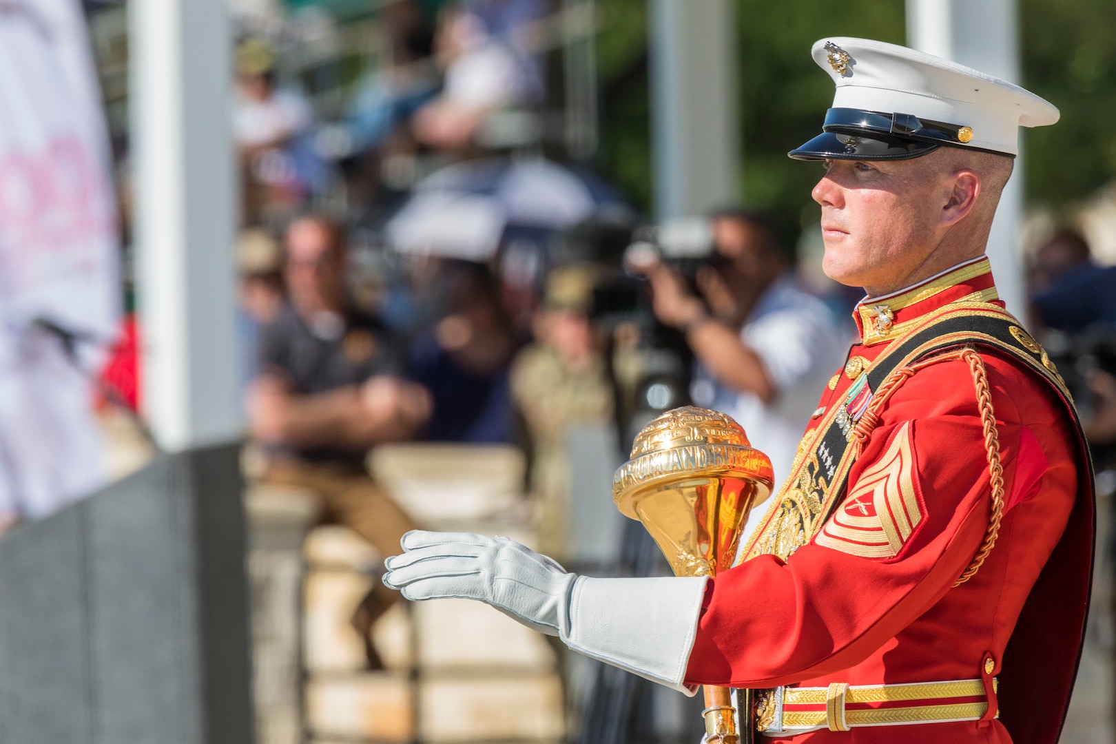 “The Commandant’s Own," the United States Marine Drum & Bugle Corps perform during the annual Military Appreciation Weekend May 6, 2017 at Joint Base San Antonio-Fort Sam Houston, Texas. U.S. Army North and JBSA hosted the two-day event, which featured music, family activities, and various military demonstrations. This year, the appreciation weekend also commemorated the 300th anniversary for the city of San Antonio. (U.S. Air Force photo by Ismael Ortega / Released)