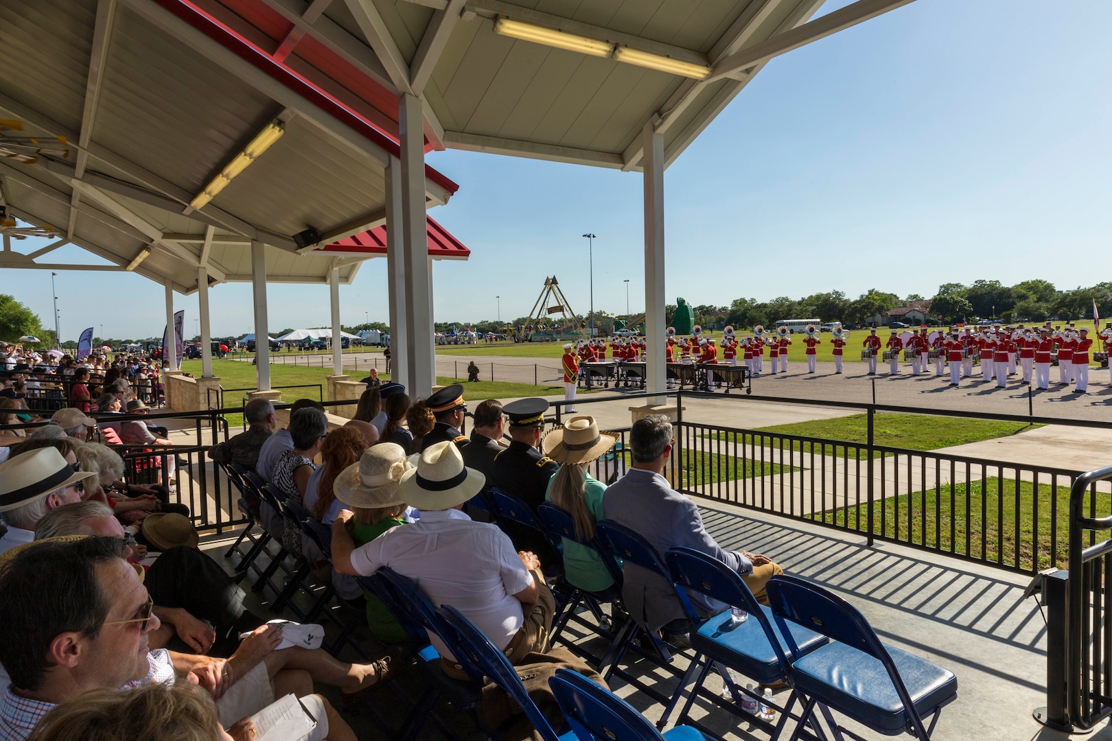 “The Commandant’s Own," the United States Marine Drum & Bugle Corps perform during the annual Military Appreciation Weekend May 6, 2017 at Joint Base San Antonio-Fort Sam Houston, Texas. U.S. Army North and JBSA hosted the two-day event, which featured music, family activities, and various military demonstrations. This year, the appreciation weekend also commemorated the 300th anniversary for the city of San Antonio. (U.S. Air Force photo by Ismael Ortega / Released)