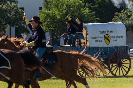 U.S. Army Soldiers with 1st Cavalry Division’s Horse Cavalry Detachment charge across the field during the annual Military Appreciation Weekend May 6, 2017 at Joint Base San Antonio-Fort Sam Houston, Texas. U.S. Army North and JBSA hosted the two-day event, which featured music, family activities, and various military demonstrations. This year, the appreciation weekend also commemorated the 300th anniversary for the city of San Antonio. (U.S. Air Force photo by Ismael Ortega / Released)