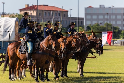 U.S. Army Soldiers with 1st Cavalry Division’s Horse Cavalry Detachment render honors during the annual Military Appreciation Weekend May 6, 2017 at Joint Base San Antonio-Fort Sam Houston, Texas. U.S. Army North and JBSA hosted the two-day event, which featured music, family activities, and various military demonstrations. This year, the appreciation weekend also commemorated the 300th anniversary for the city of San Antonio. (U.S. Air Force photo by Ismael Ortega / Released)