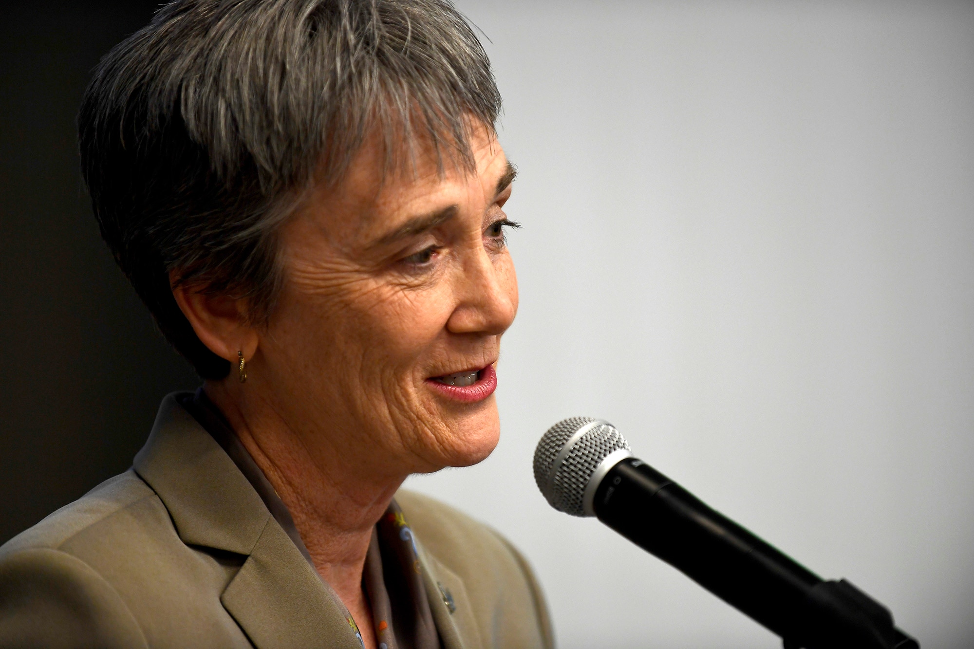 Secretary of the Air Force Heather Wilson speaks prior to signing a letter of intent with the National Science Foundation in Washington, D.C., May 9, 2018. The letter of intent initiates a strategic partnership focused on research in four areas of common interest: space operations and geosciences, advanced material sciences, information and data sciences, and workforce and processes. (U.S. Air Force photo by Staff Sgt. Rusty Frank)