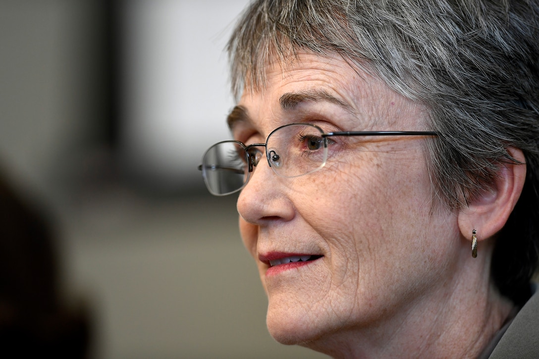 Secretary of the Air Force Heather Wilson and National Science Foundation Director France Córdova answer questions after signing a letter of intent in Washington, D.C., May 9, 2018. The letter of intent initiates a strategic partnership focused on research in four areas of common interest: space operations and geosciences, advanced material sciences, information and data sciences, and workforce and processes. (U.S. Air Force photo by Staff Sgt. Rusty Frank)