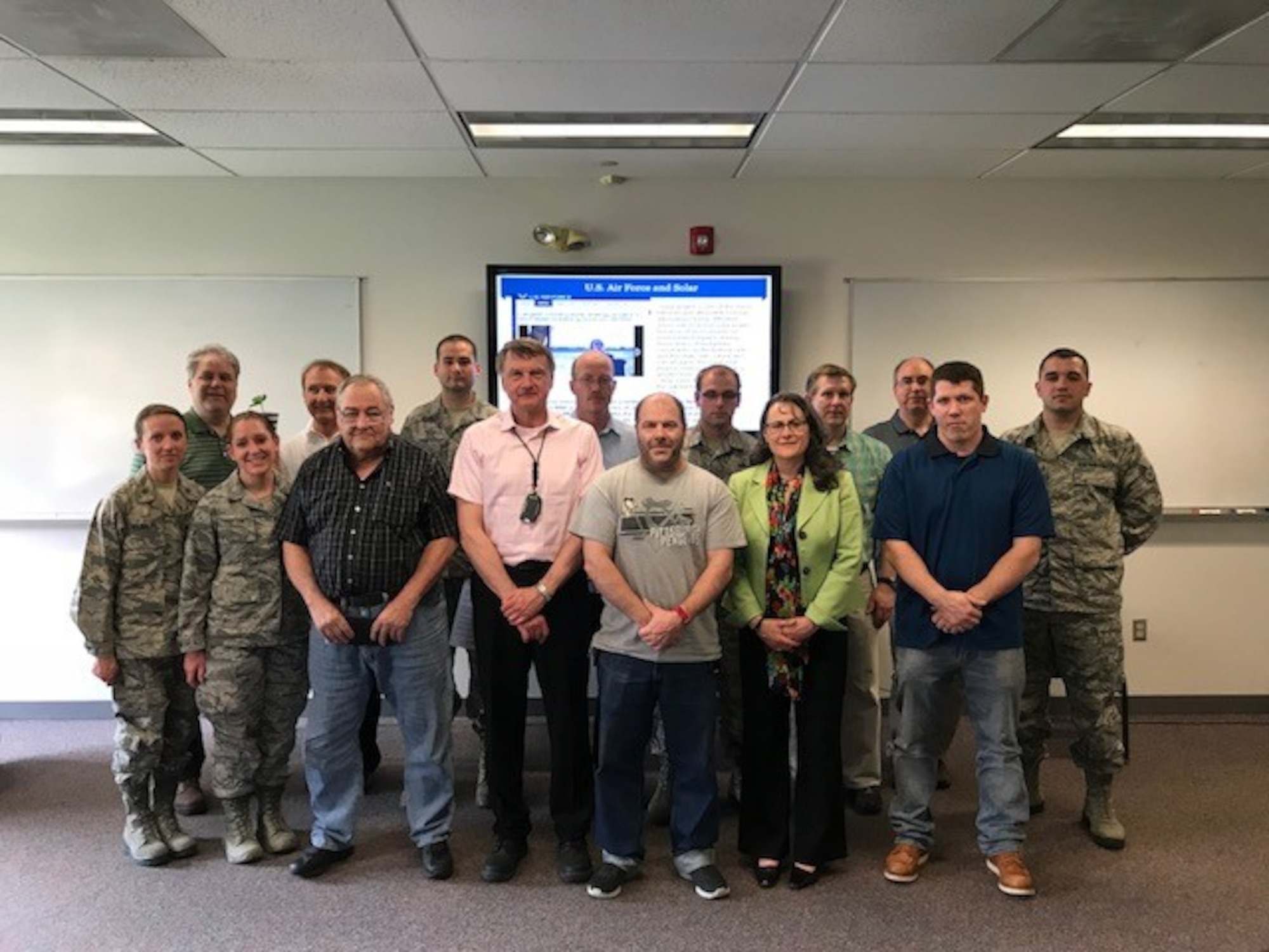Members of the 911th Airlift Wing attend a seminar geared to inform them about the benefits of solar power in western Pennsylvania at the Pittsburgh International Airport Air Reserve Station, Pennsylvania, May 3, 2018. According to Sharon Pillar, a consultant advocate for solar energy and sustainable communities, homes in western Pennsylvania can produce as much solar electricity as a solar home in Arizona by simply adding an extra solar panel. (U.S. Air Force courtesy Photo by Richard Oram)