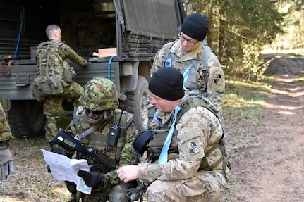 Estonian Defense Force personnel from 2nd brigade conduct recon and react to contact missions on May 6th during Exercise Hedgehog in Southern Estonia with Soldiers from the Maryland National Guard's 629th Expeditionary Military Intelligence Battalion. The MDNG members worked as observers and controllers for the EDF while celebrating their 25 year partnership in the State Partnership Program.
