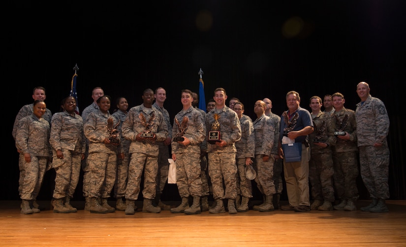 628th Air Base Wing leadership stands with the winners from the 628th ABW 1st Quarter Awards ceremony at Joint Base Charleston, S.C., May 4, 2018.