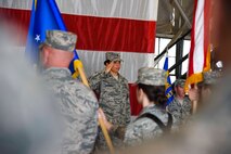 Maj. Kimberly Stevens, 419th Maintenance Squadron commander, speaks to a crowd of Reserve Citizen Airmen, base leaders, and community leaders during a change of command ceremony May 6, 2018, at Hill Air Force Base, Utah.