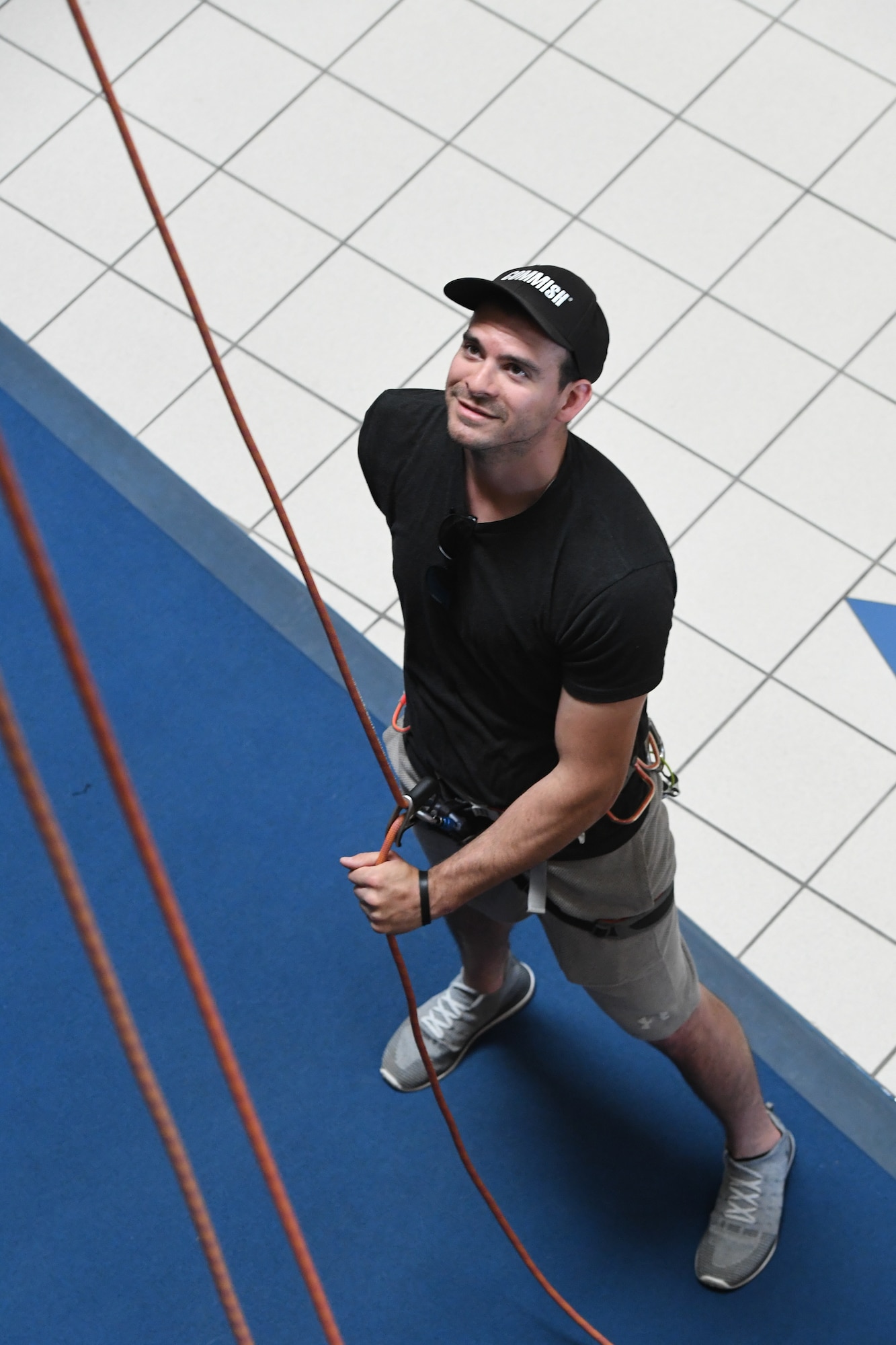 Victor Meier, 75th Force Support Squadron youth sports director, belays at the Warrior Fitness Center April 25, 2018, at Hill Air Force Base, Utah. (U.S. Air Force photo by Cynthia Griggs)