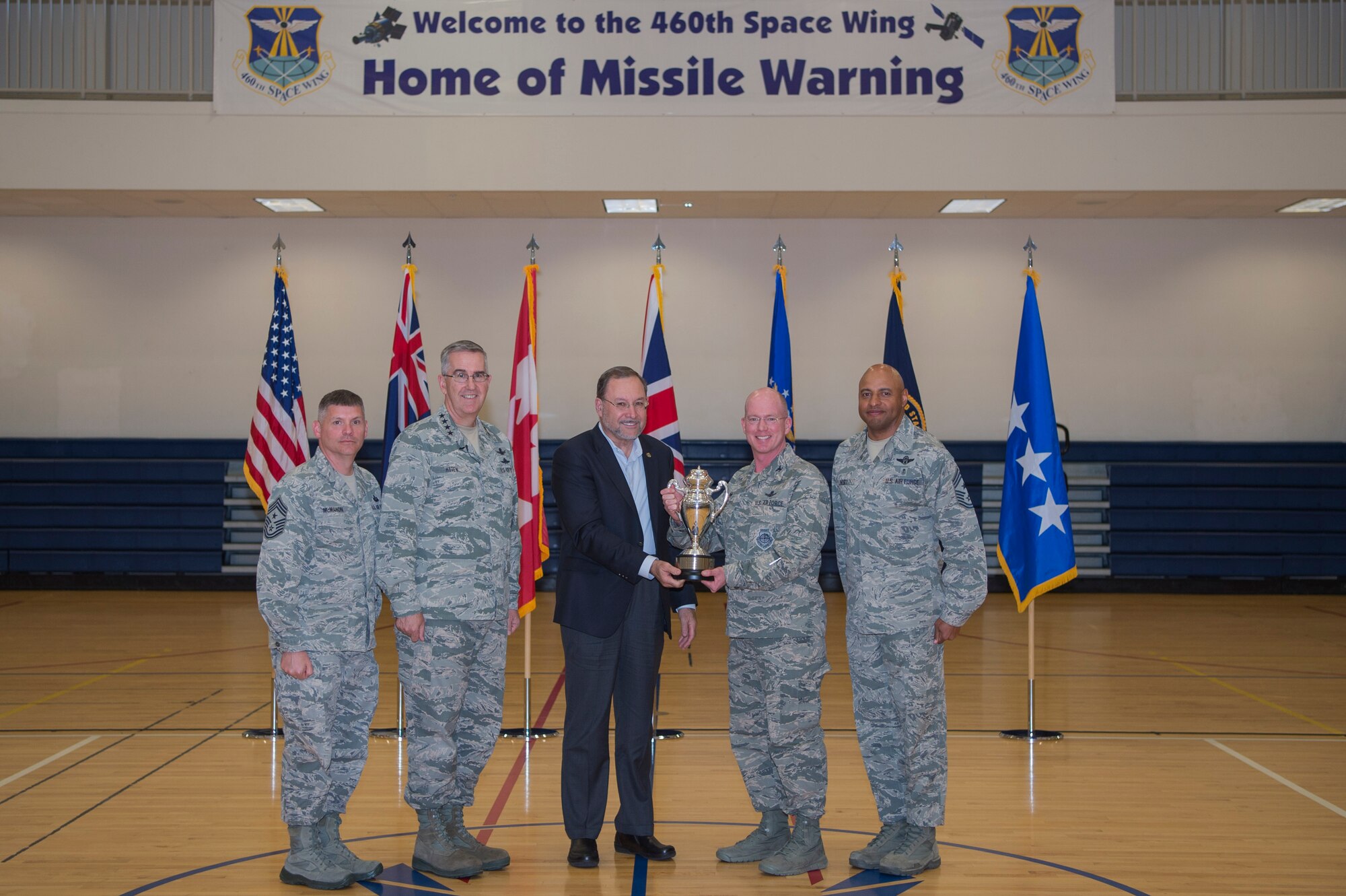 This trophy highlights the accomplishments of Team Buckley’s deterrence of threats against America and our allies throughout 2017. (U.S. Air Force photo by Airman 1st Class Holden S. Faul)