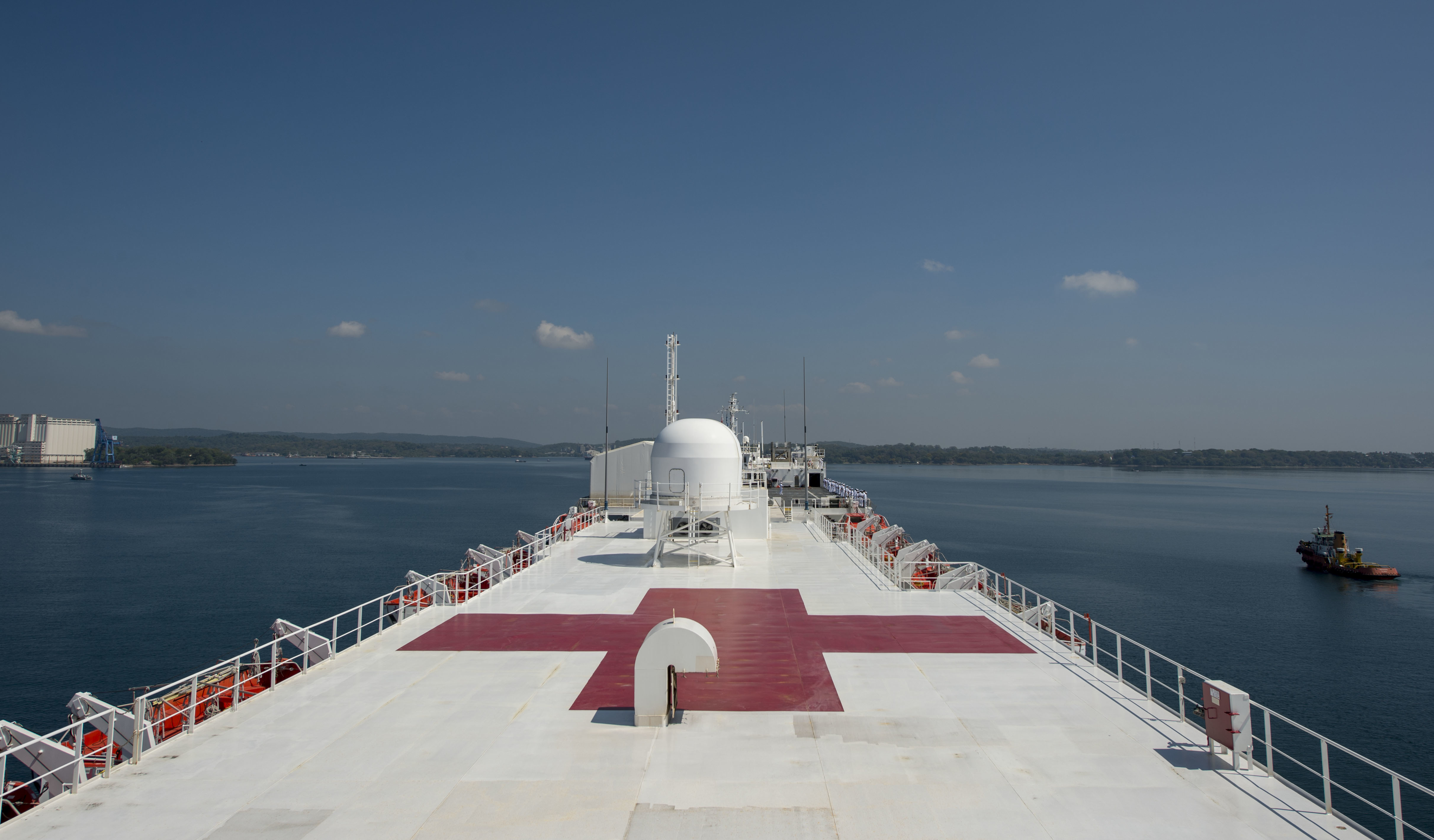 Military Sealift Command hospital ship USNS Mercy (T-AH 19) prepares to arrive in Trincomolee, Sri Lanka, for a scheduled port visit in support of Pacific Partnership 2018 (PP18). PP18’s mission is to work collectively with host and partner nations to enhance regional interoperability and disaster response capabilities, increase stability and security in the region, and foster new and enduring friendships across the Indo-Pacific Region. Pacific Partnership, now in its 13th iteration, is the largest annual multinational humanitarian assistance and disaster relief preparedness mission conducted in the Indo-Pacific.