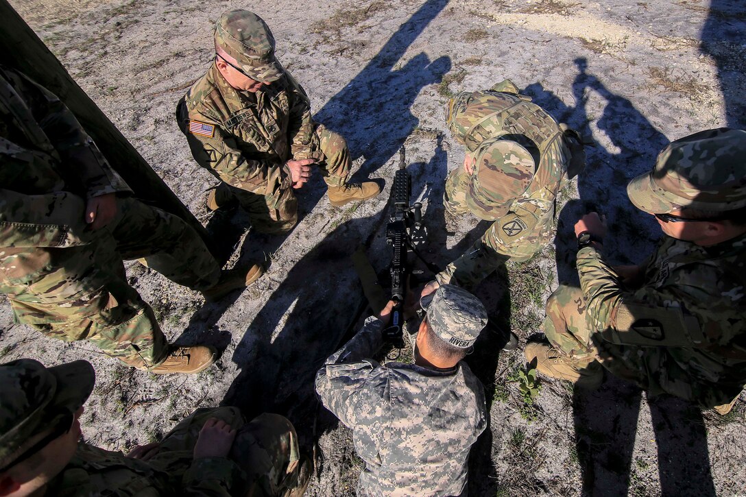 Soldiers receive instructions on different shooting positions.