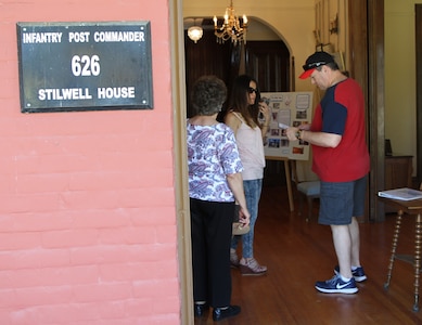 Michael Henderson and his wife, Connie, receive a guided tour of the historic 129-year old Stilwell House at Joint Base San Antonio-Fort Sam Houston May 5 as part of Military Appreciation Weekend. Located at 626 Infantry Post Road, the house is named after Brig. Gen. Joseph W. Stilwell, also known as “Vinegar Joe.” This historic house was one of the many stops during the hourly historic tour of the installation.
