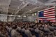 Steve Martin, a Strategic Command Consultation Committee member, gives remarks during the Omaha Trophy award ceremony at Whiteman Air Force Base, Mo., May 8, 2018. Martin helped present the trophy to Team Whiteman for executing the best Strategic Bomber Operations of 2017. (U.S. Air Force photos by Senior Airman Jovan Banks)