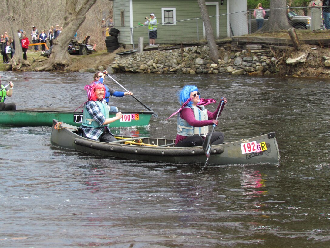 Rat Race participants dress up in costumes during the race.  Tully Lake and Birch Hill Dam performed water releases for the popular local race.  200 paddlers participated and 500 spectators watched the event.